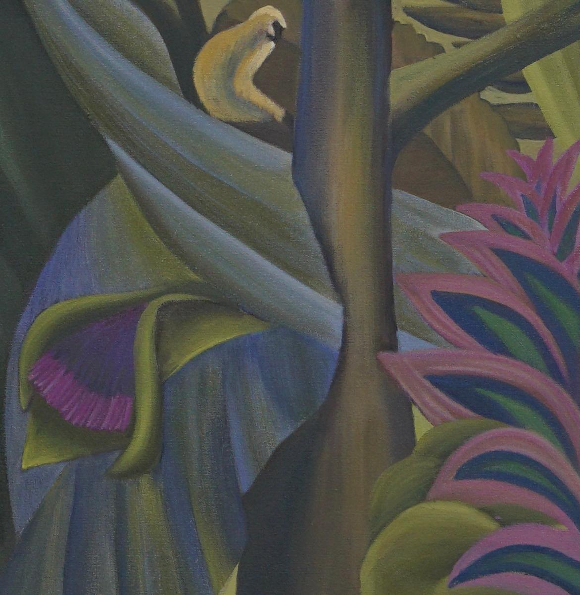 Jungle Fantasy with Exotic Bird - Landscape Painting - Conceptual Art By Marc  For Sale 2