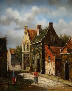 K. Adams - Framed 20th Century Oil, Dutch Street Scene