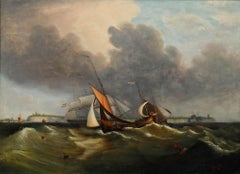 K. Grolig - Olio del XIX secolo, Navigare in mari tempestosi