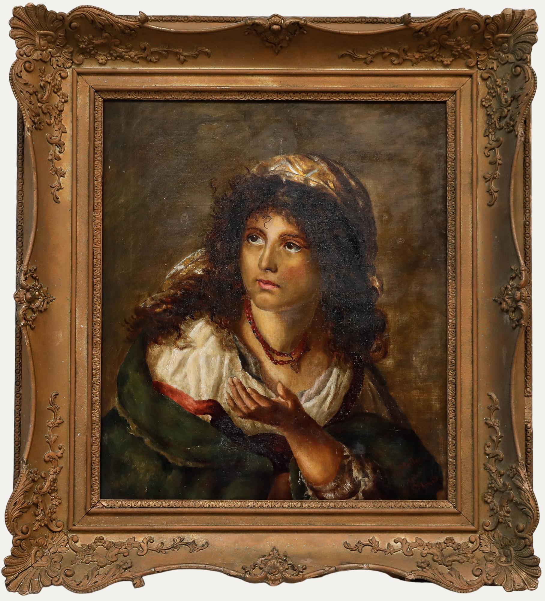 Portrait Painting Unknown - K. Mellor d'après Nathaniel Schmitt - 19e siècle Huile, La bohémienne