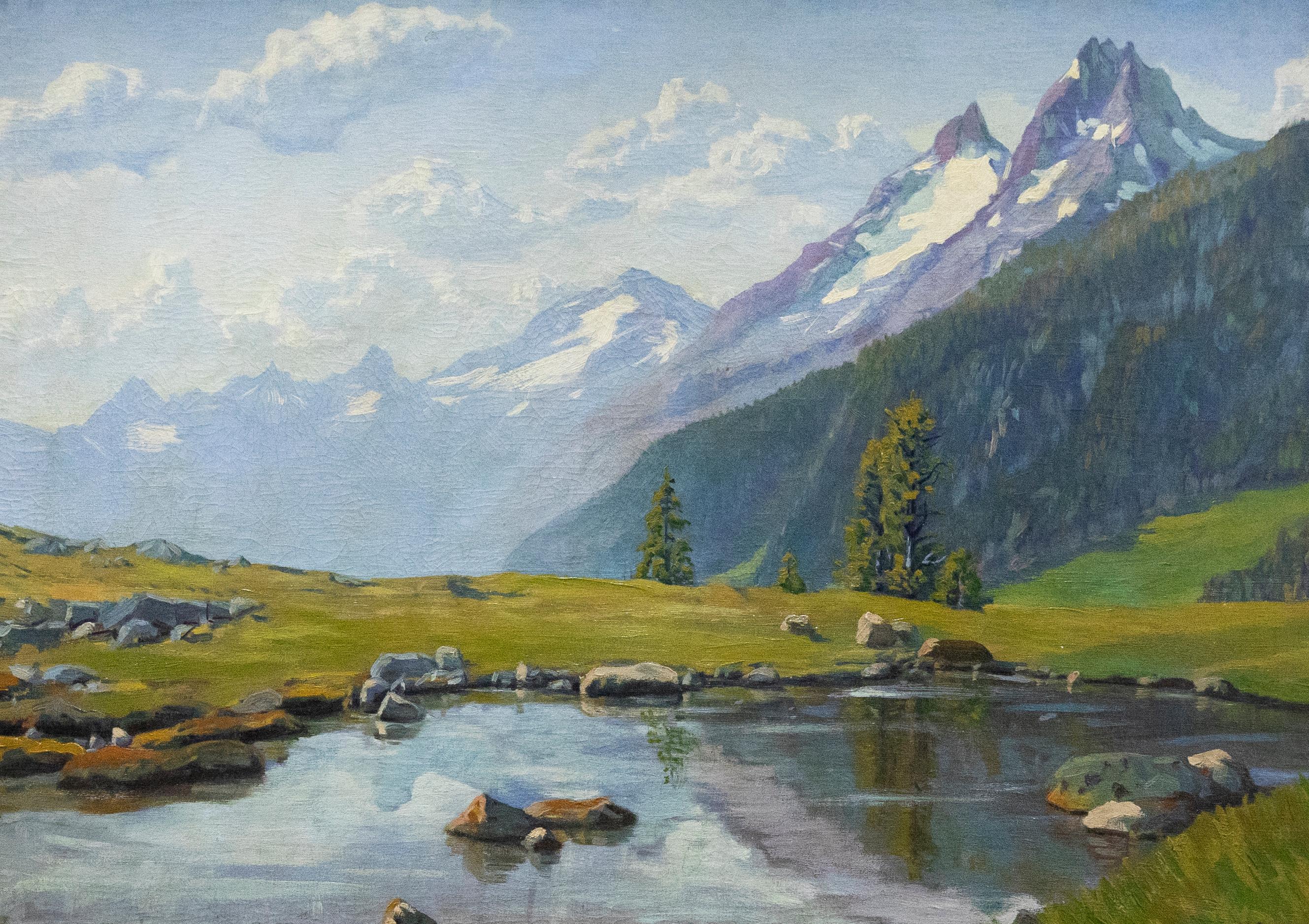 K. Schalchll  - Olio dei primi del Novecento, Lago nelle Alpi - Painting di Unknown