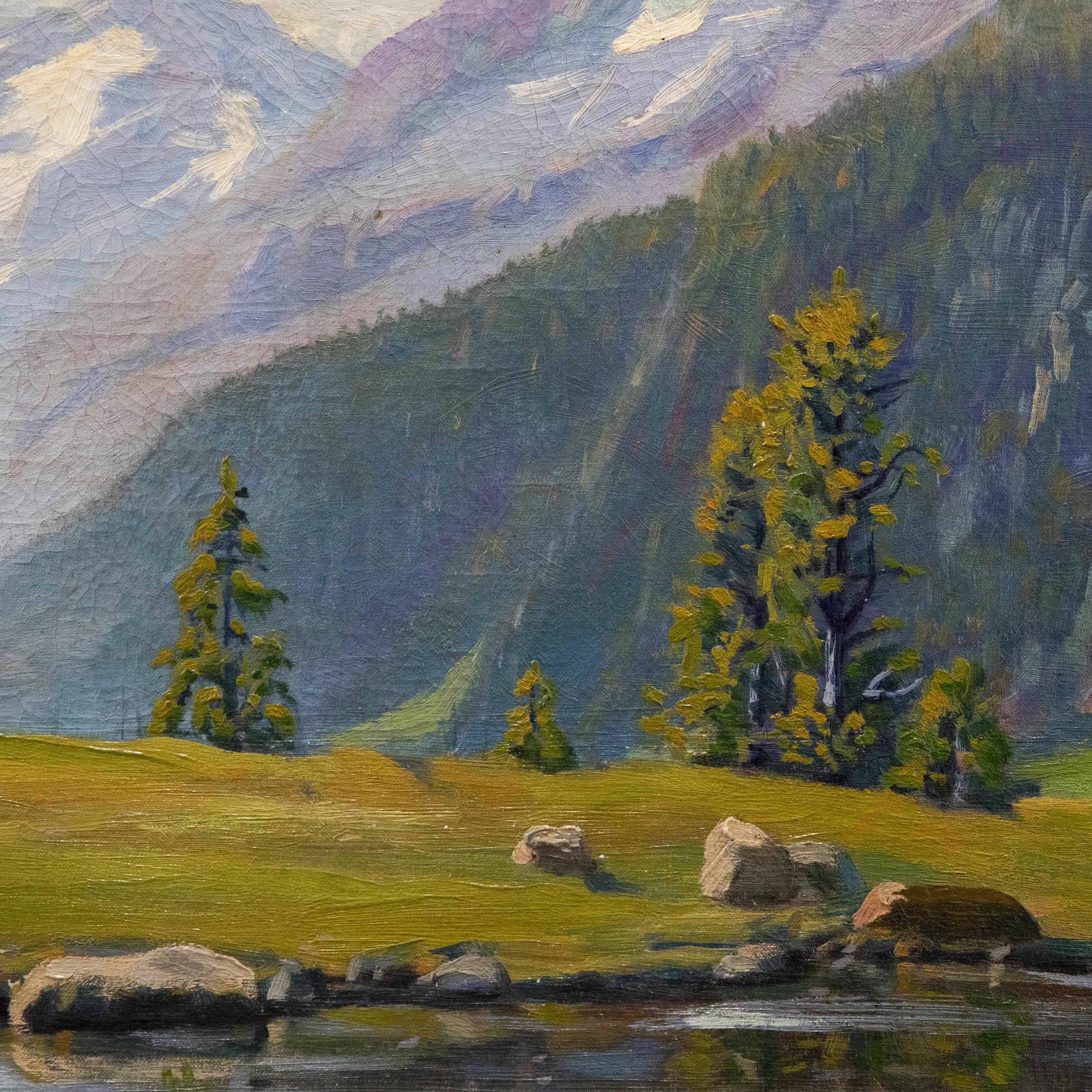 K. Schalchll  - Olio dei primi del Novecento, Lago nelle Alpi 1
