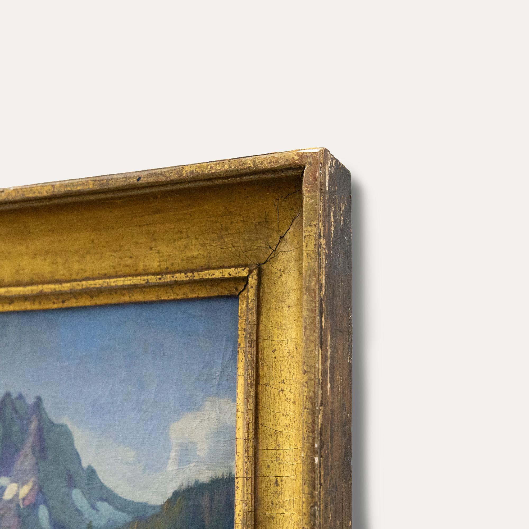 K. Schalchll  - Olio dei primi del Novecento, Lago nelle Alpi 2