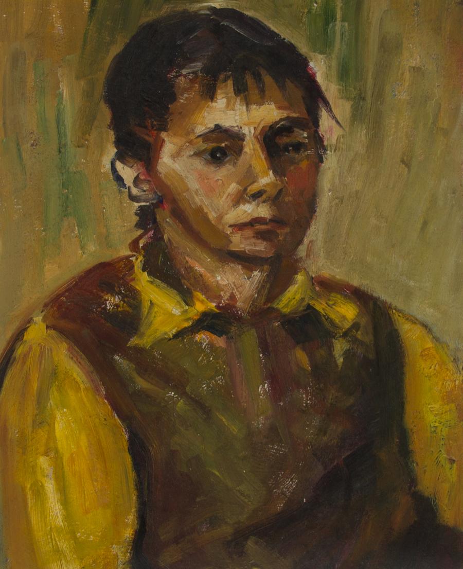 Kaia Mayer (1923-2005) - 20th Century Oil, Portrait of a Figure in Yellow - Painting by Unknown