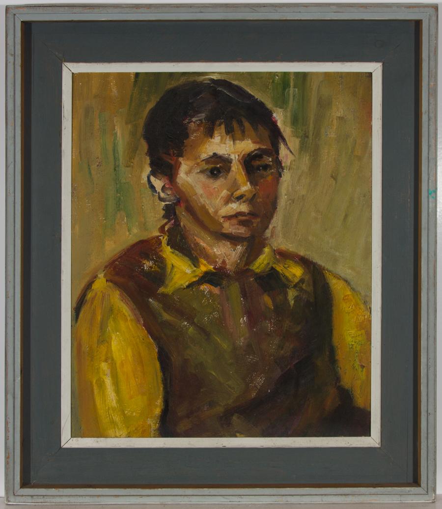 Unknown Portrait Painting - Kaia Mayer (1923-2005) - 20th Century Oil, Portrait of a Figure in Yellow