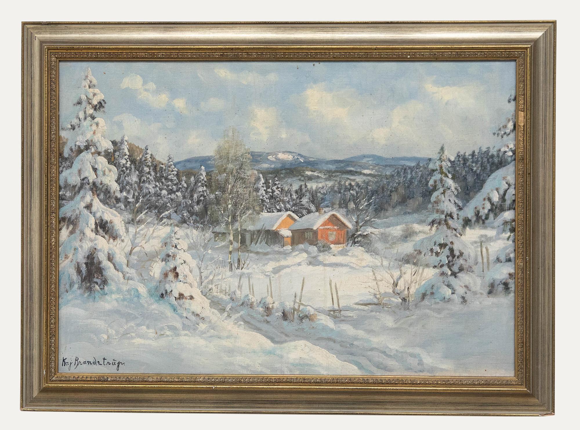 Kaj Brandstrup - Gerahmtes Öl aus der Mitte des 20. Jahrhunderts, Eine schneebedeckte Landschaft