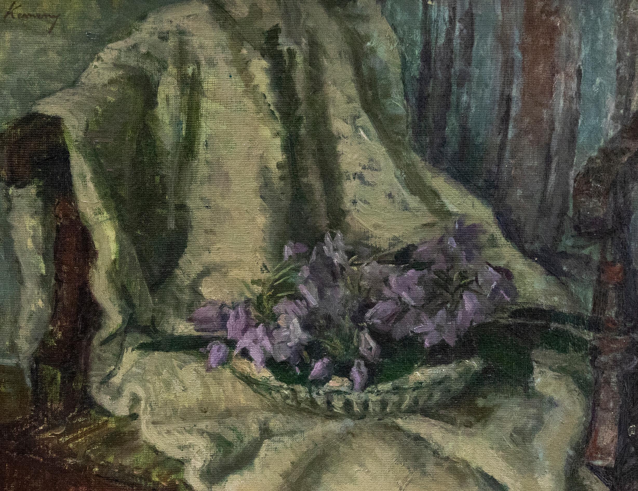 Kalman Kemeny (1896-1994) - Framed 20th Century Oil, Violets - Painting by Unknown