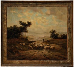 Karl Demetz (1909-1986) - Huile encadrée du milieu du 20e siècle, Troupeau au crépuscule
