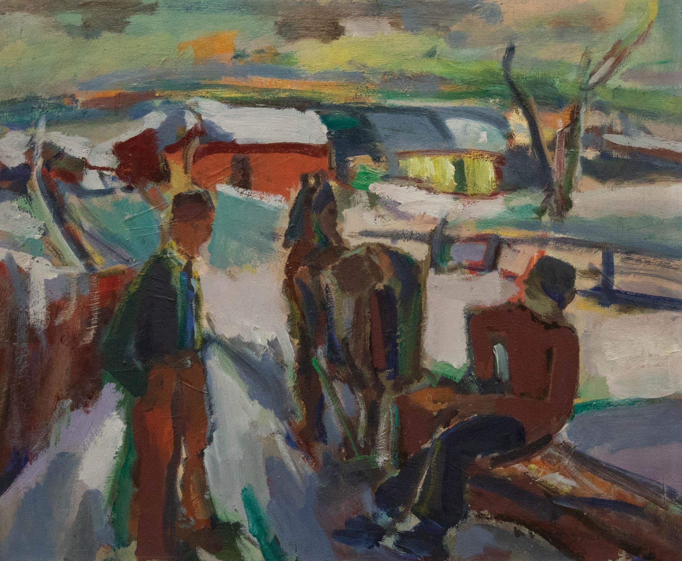 Karl-Erik Jonsson - Huile encadrée du milieu du 20e siècle, Loggers in a Winter Landscape - Painting de Unknown