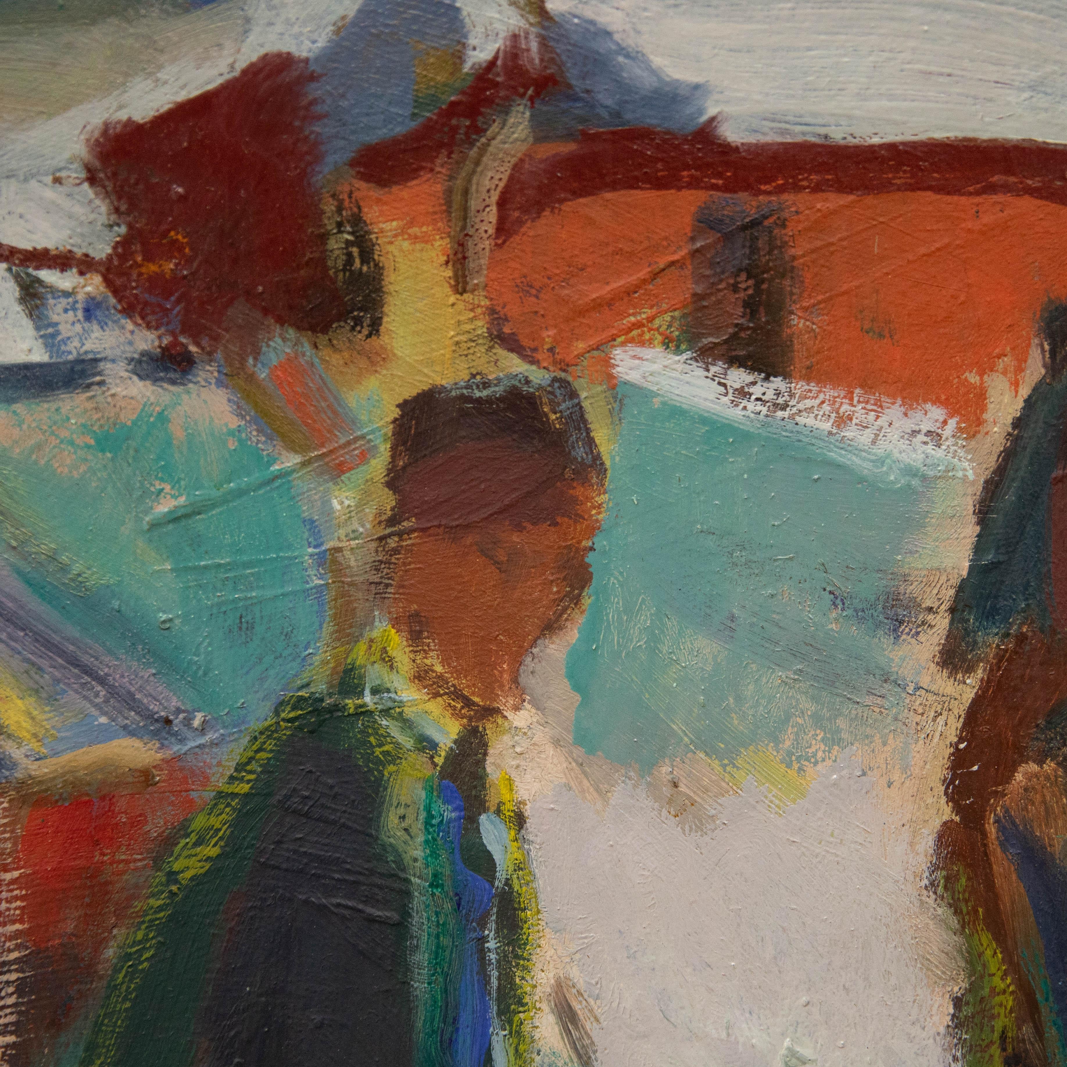 Paysage à l'huile. Signé en bas à droite. Présenté dans un cadre vert et doré. Sur toile sur châssis.