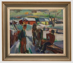 Karl-Erik Jonsson - Huile encadrée du milieu du 20e siècle, Loggers in a Winter Landscape