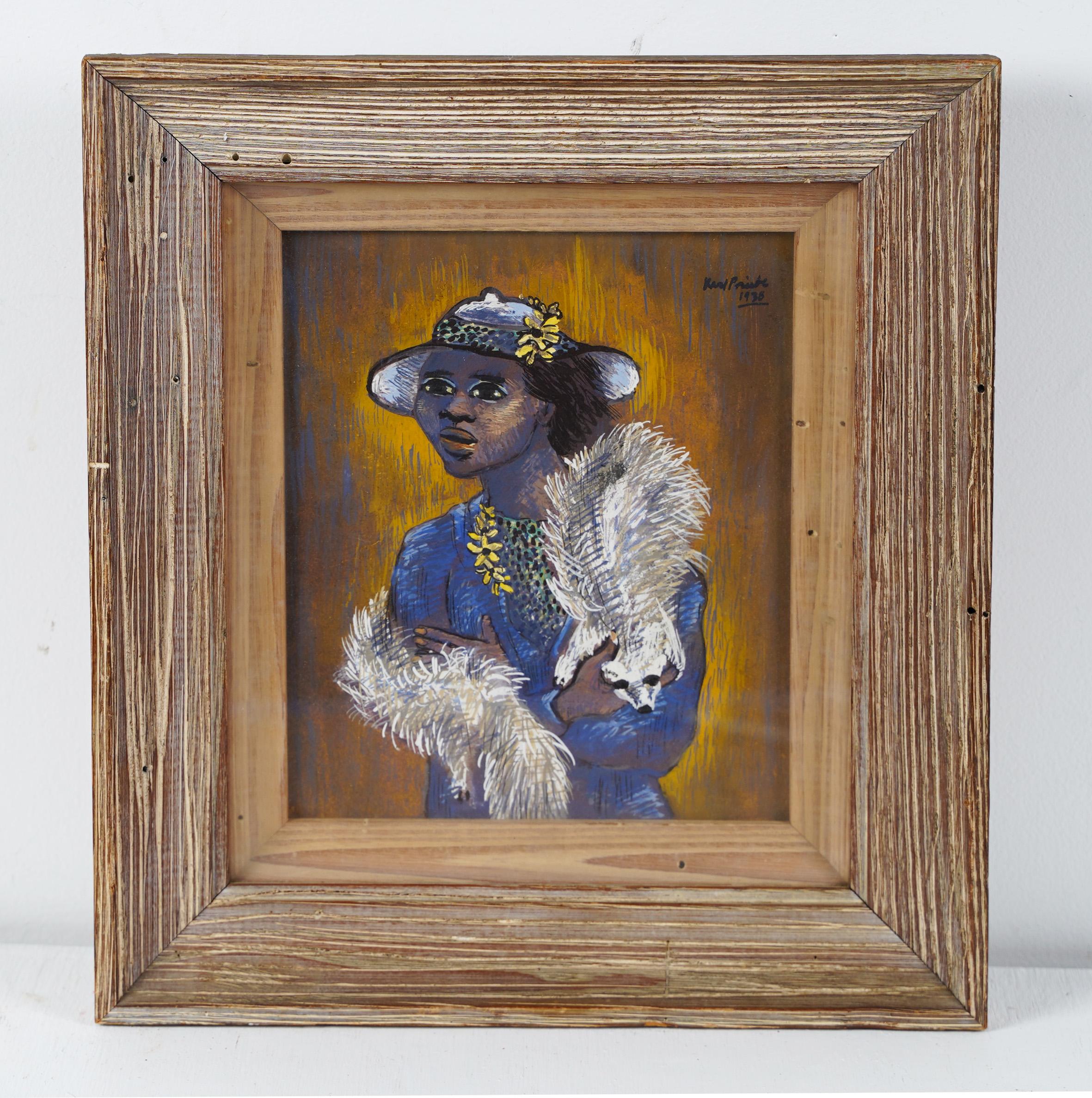 Peinture à l'huile ancienne de portrait de femme noire moderniste américaine signée Karl Priebe - Moderne Painting par Unknown