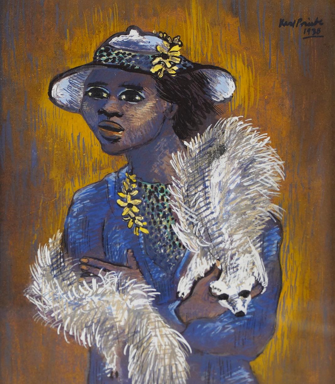 Peinture à l'huile ancienne de portrait de femme noire moderniste américaine signée Karl Priebe - Marron Landscape Painting par Unknown