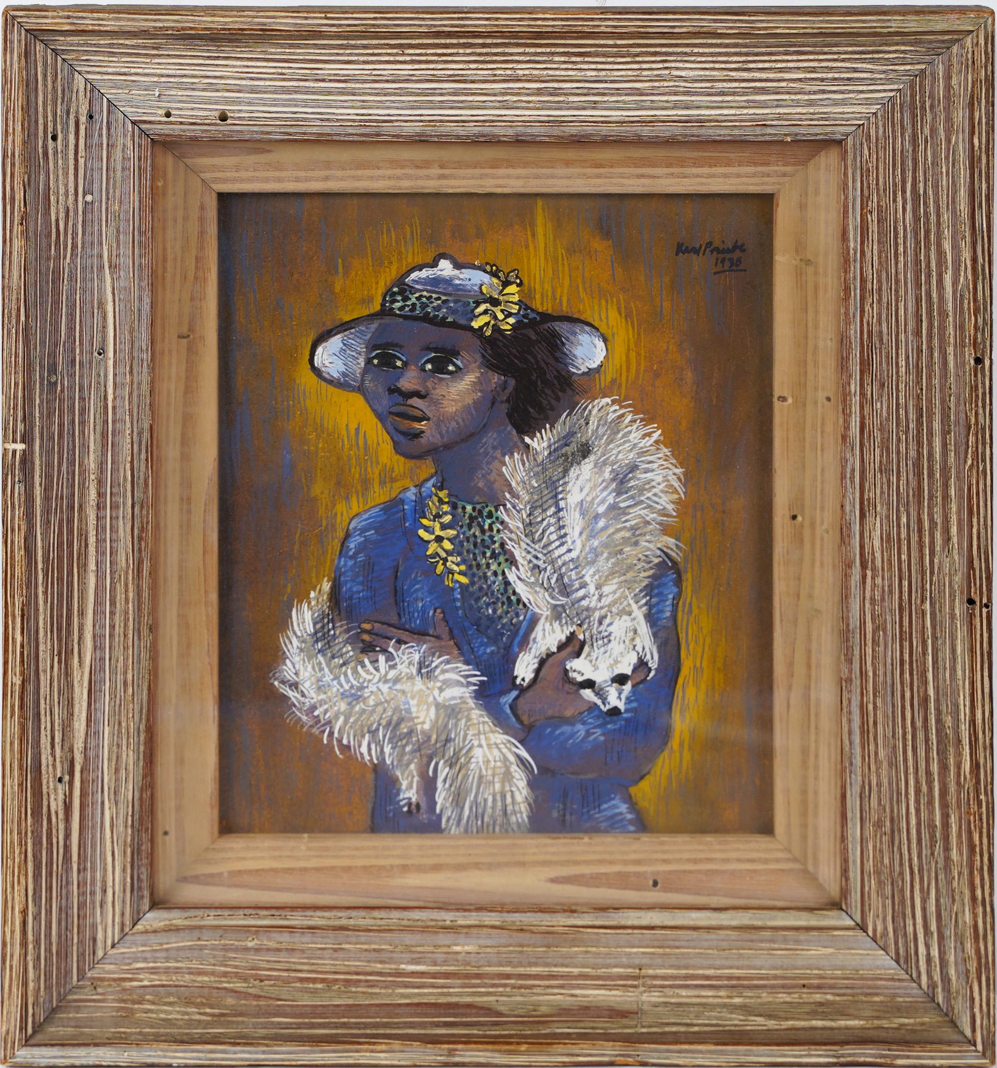 Landscape Painting Unknown - Peinture à l'huile ancienne de portrait de femme noire moderniste américaine signée Karl Priebe