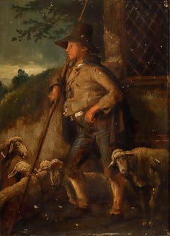 Karl Raup - Framed Mid 19th Century Oil, The Young Shepherd