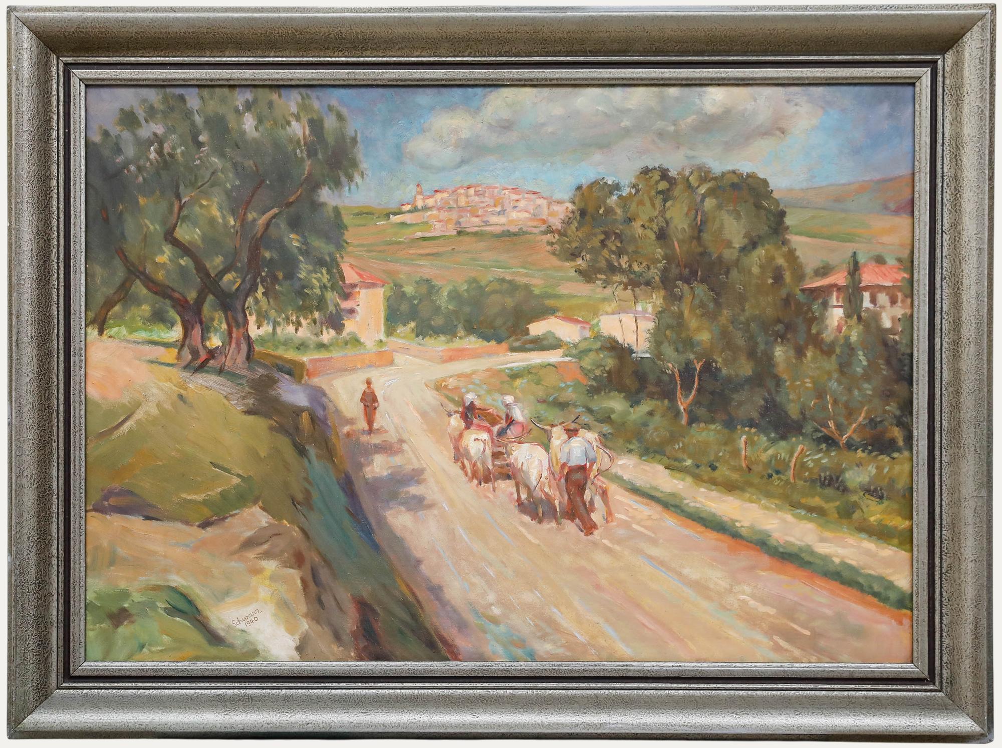 Karl Schwarz (20e siècle) - 1940 - Huile, conduite de bouteilles