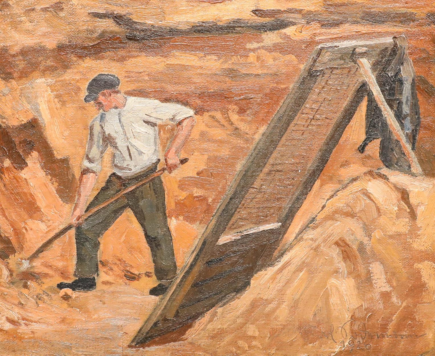 Unknown Portrait Painting - Karl Sodemann (b.1888) - 1926 Oil, The Quarryman