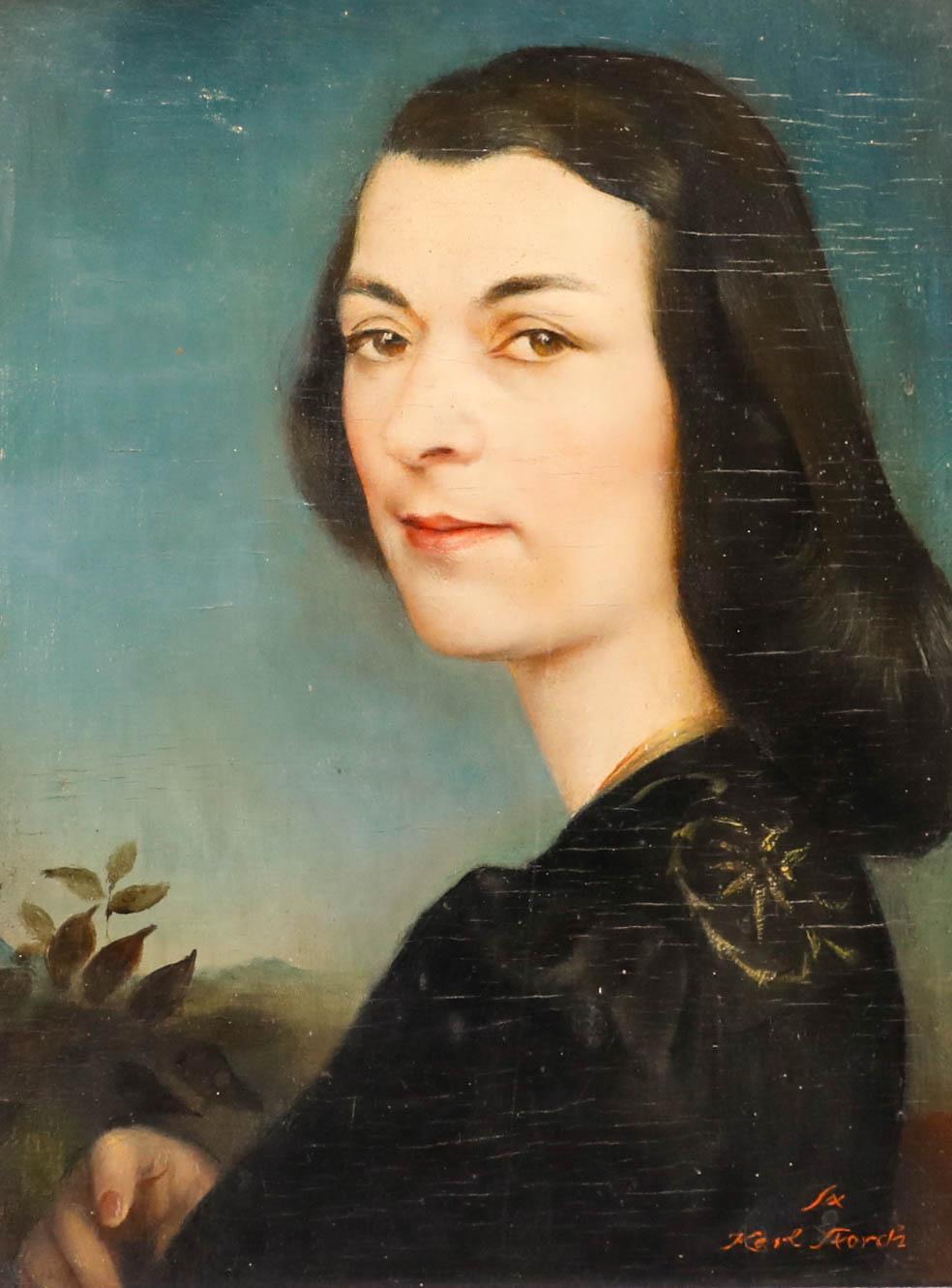 Karl Storch II (1899 -1991) - Mitte 20. Jahrhundert Öl, Dame in schwarzem Samt – Painting von Unknown