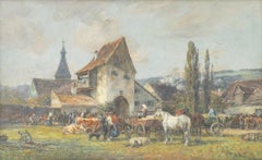 Karl Stuhlmuller "Market Scene" Oil on Panel