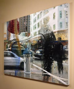 Kearny & Bush, abstract expressionist, realism, cityscape in a thick impasto oil