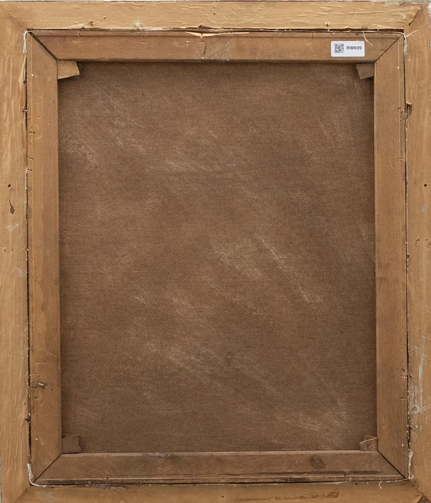 Splendido ritratto a tre quarti di un gentiluomo del XVIII secolo, seduto con una carta di licenza. L'artista ha collocato l'uomo benestante in un paesaggio per metà interno e per metà esterno. Firmato in rosso in basso a destra. Ben presentato in