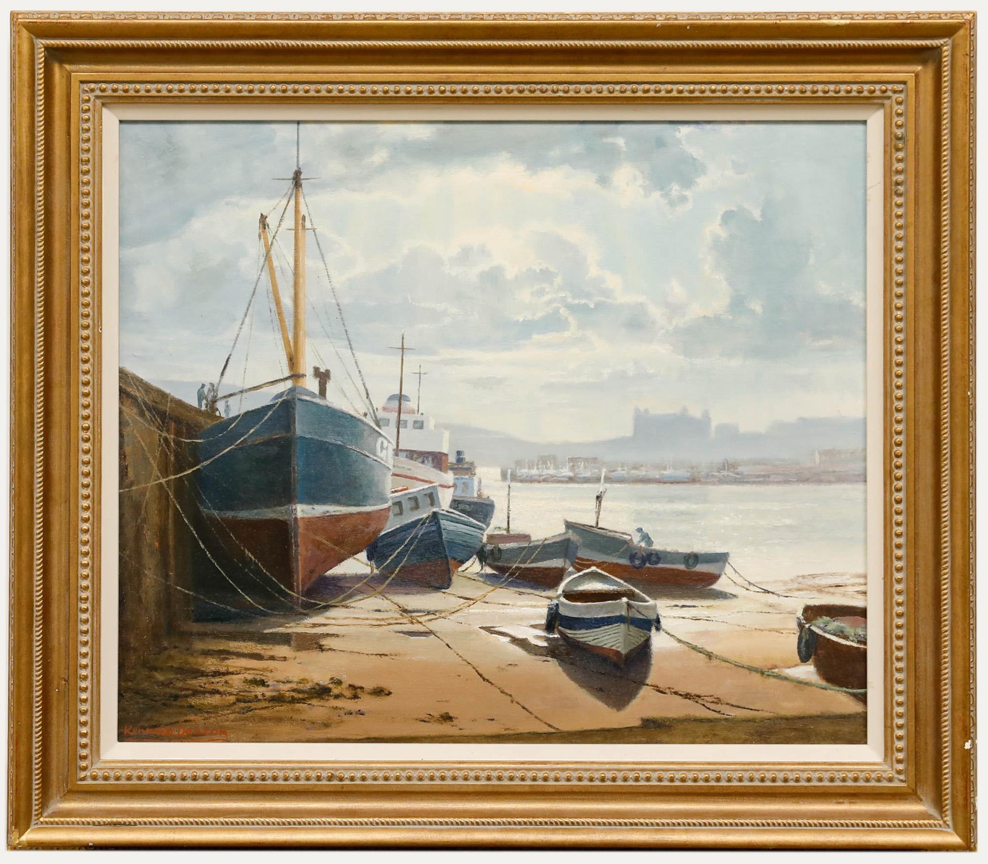 Unknown Figurative Painting – Kenneth Raymond Denton (1932-2024) - Gerahmtes Ölgemälde, Winter-Sonnenlicht, Scarborough