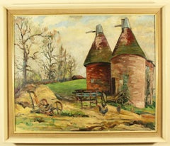 Kentish Farm scene with Oast Houses