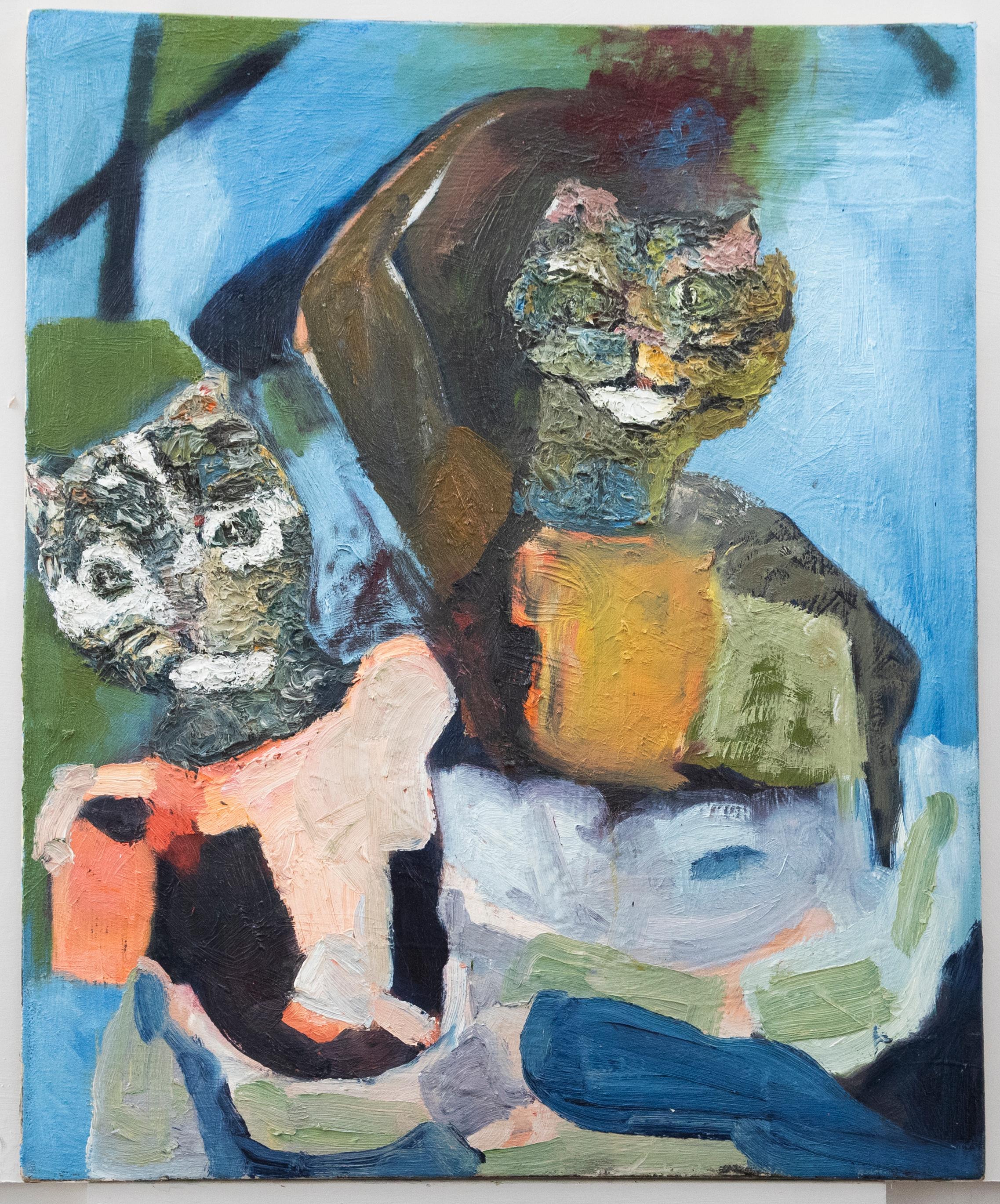 Kerstin McGregor (1962-2012) - Contemporary Oil, Cat Fight - Painting by Unknown