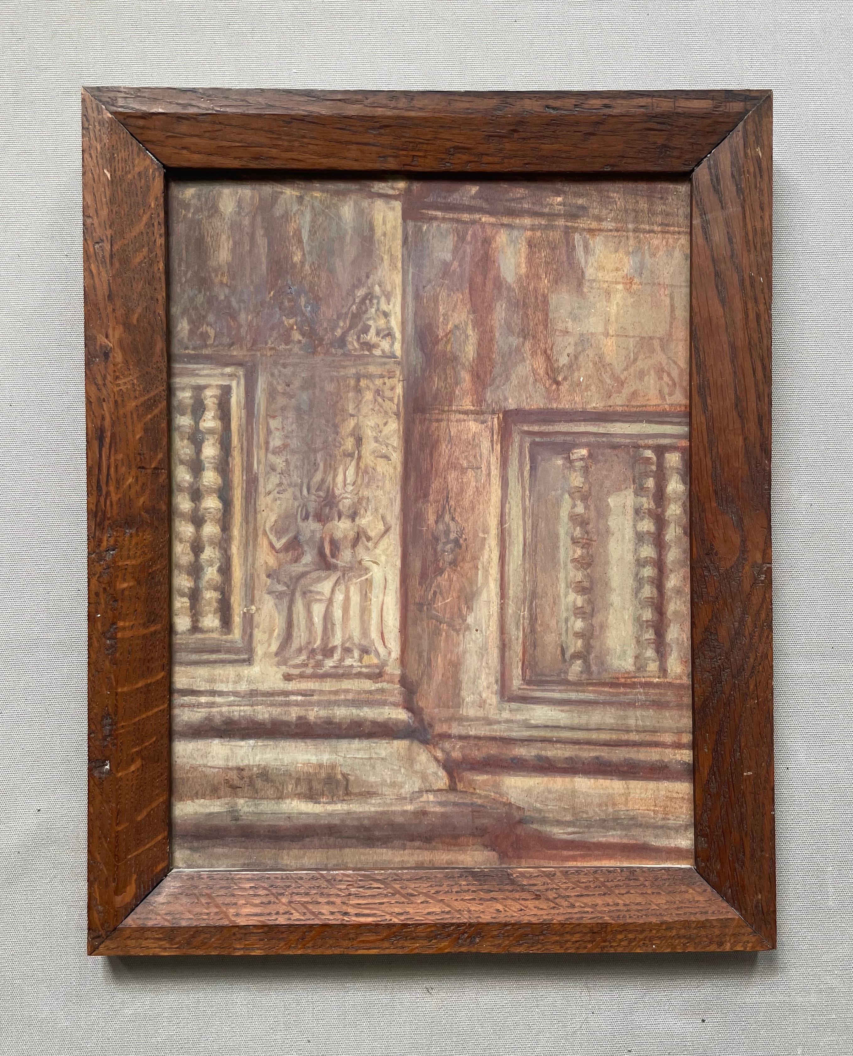 Unknown Figurative Painting - Khmer Temple, Sketch On Panel, Early 20th Century