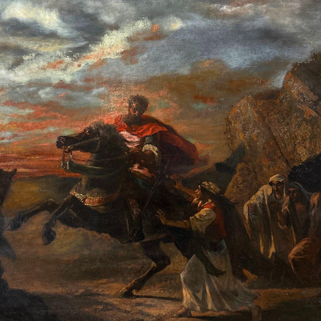 Kidnapped by the Raiders By French School Student Academic Realist Oil  Canvas - Brown Landscape Painting by Unknown