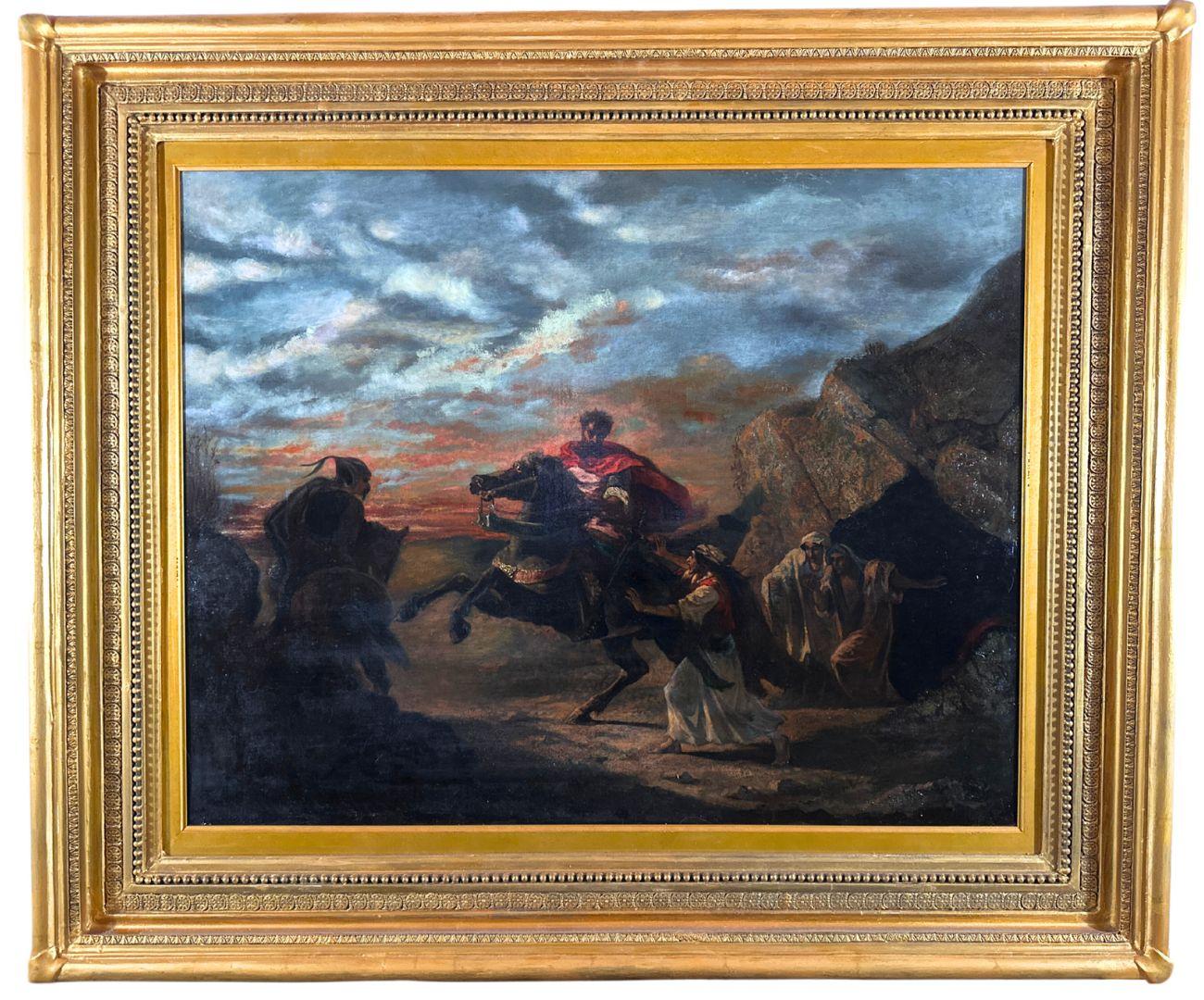 Unknown Landscape Painting - Kidnapped by the Raiders By French School Student Academic Realist Oil  Canvas