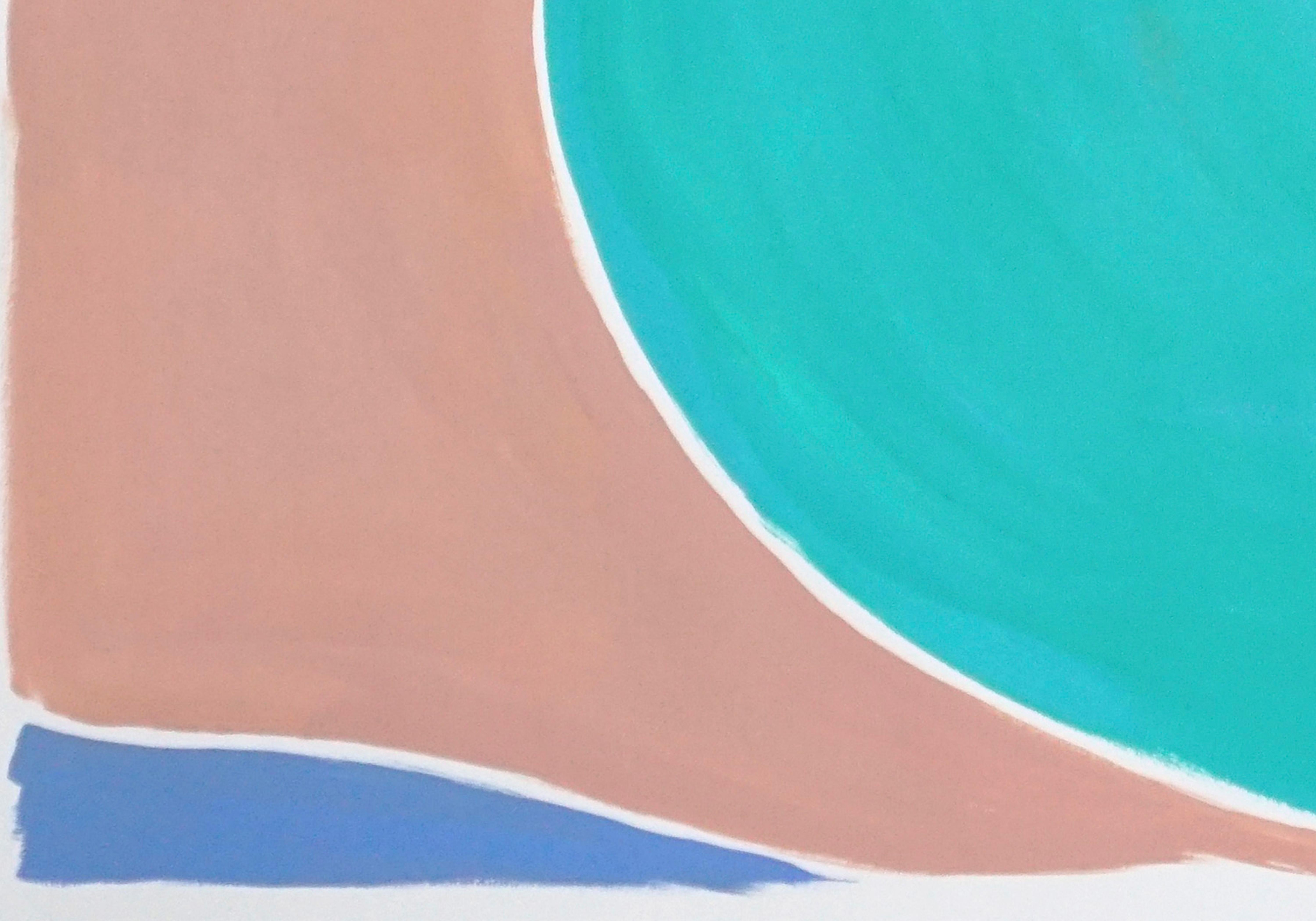 Paesaggio della piscina dei reni in toni pastello, pittura di forme Naïf in toni vivaci, 2021 in vendita 3