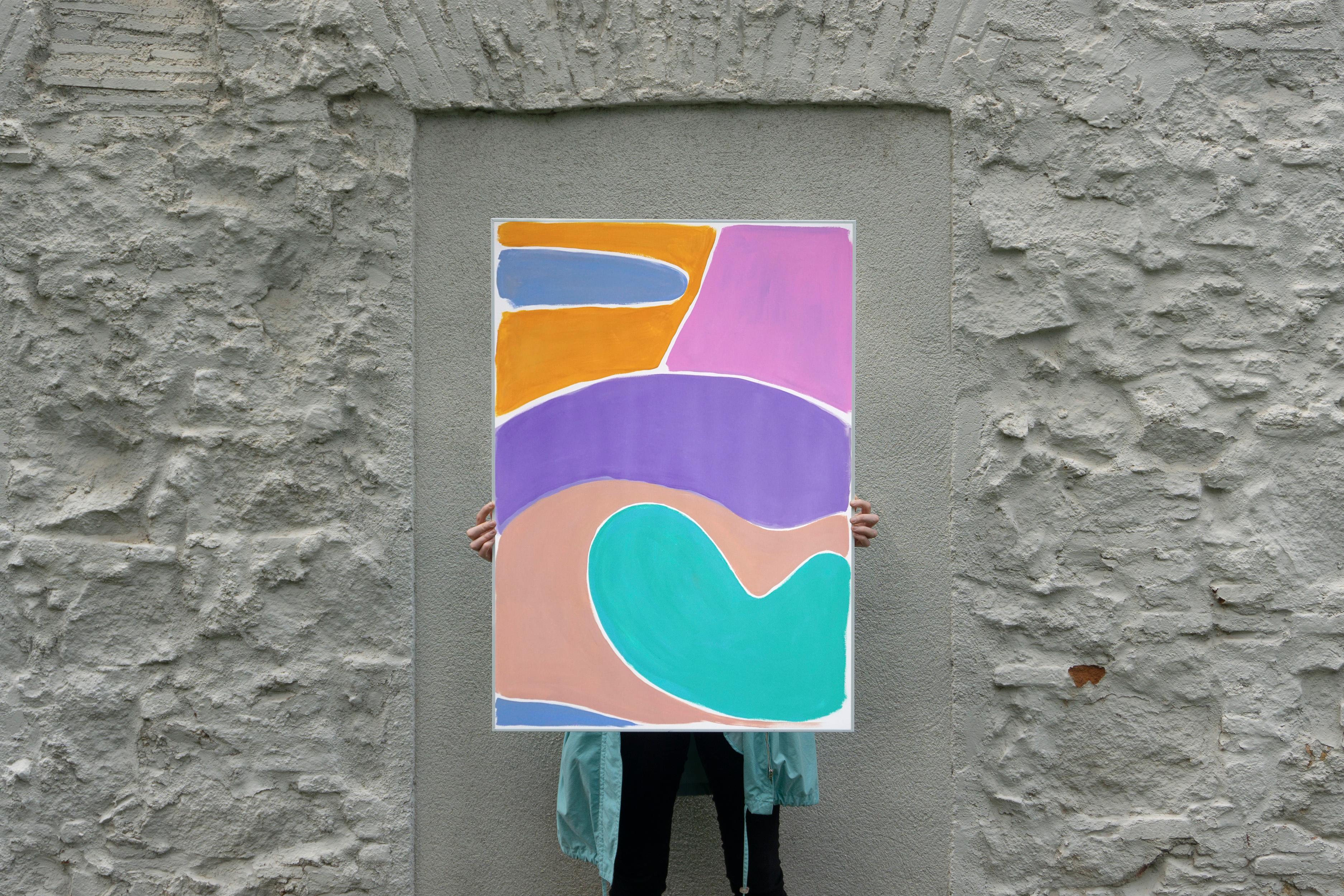 Kidney Pool Landscape in Pastel Tones, Naïf Shapes Painting in Vivid Tones, 2021 For Sale 2
