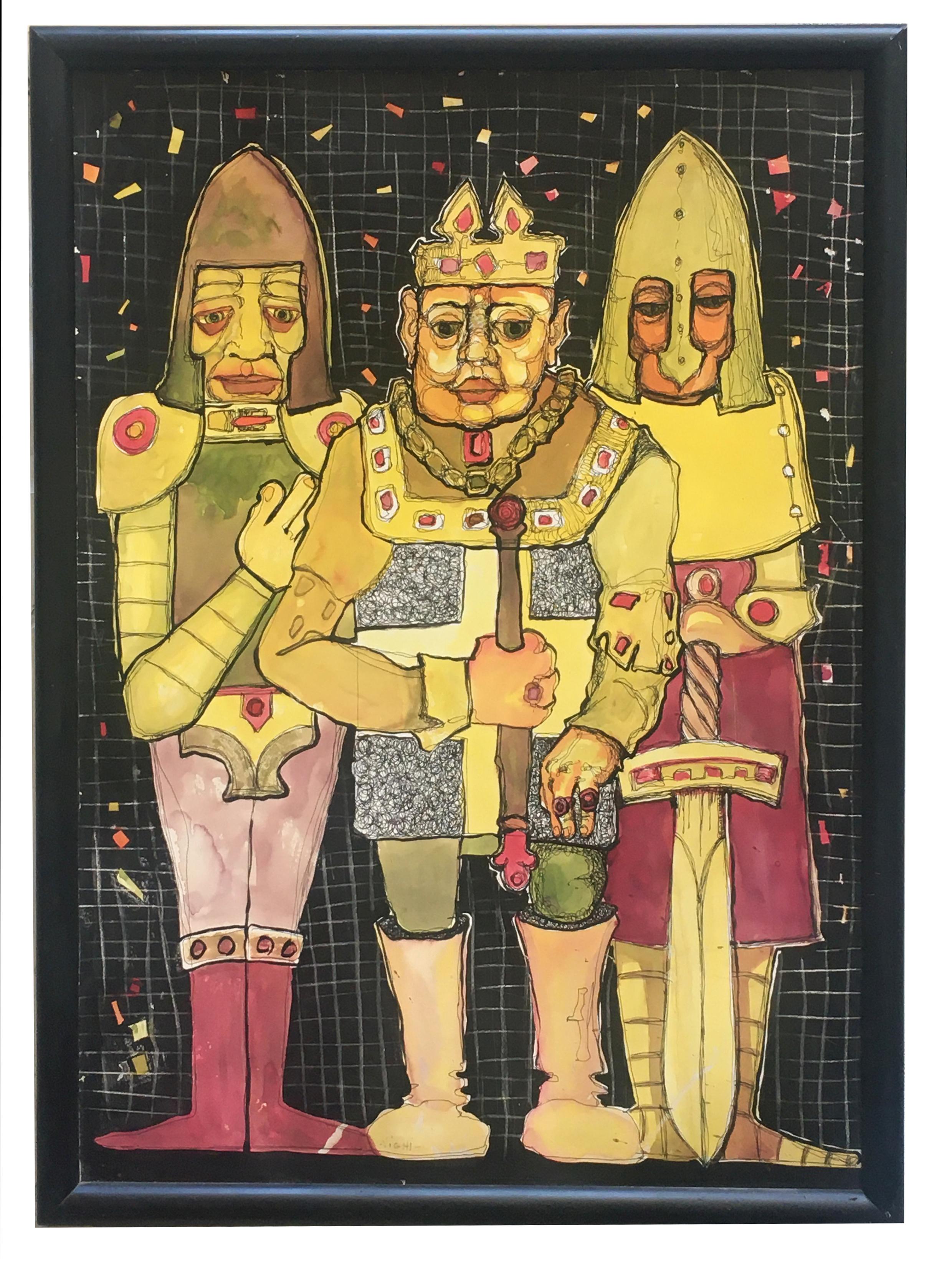 Unknown Figurative Painting - KING ARTHUR - Mixed technique on canvas cm.110x75 signed Vighi.