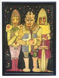 KING ARTHUR - Mixed technique on canvas cm.110x75 signed Vighi.
