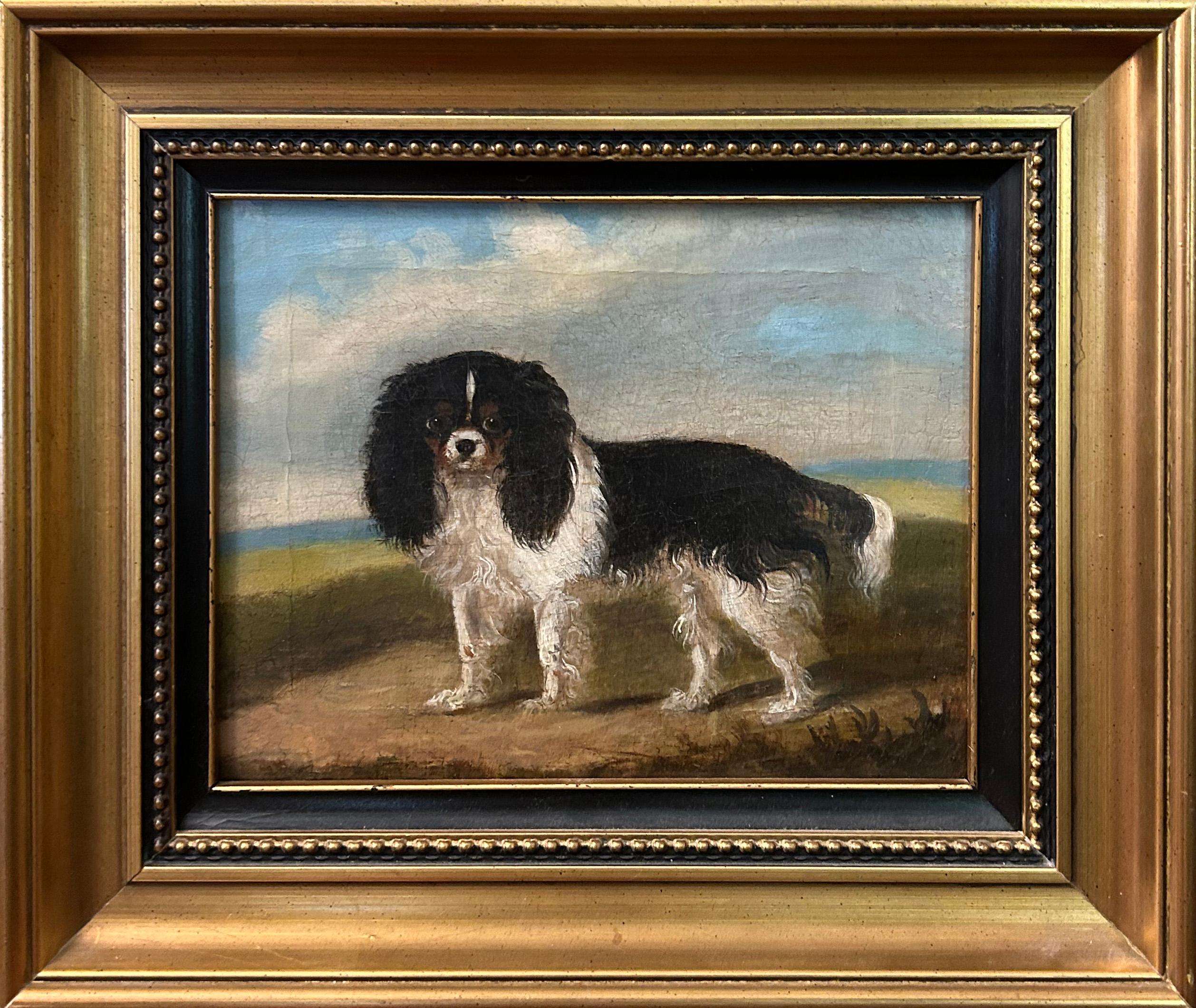 King Charles Spaniel Diptych, 19th century oil on canvas - Realist Painting by Unknown