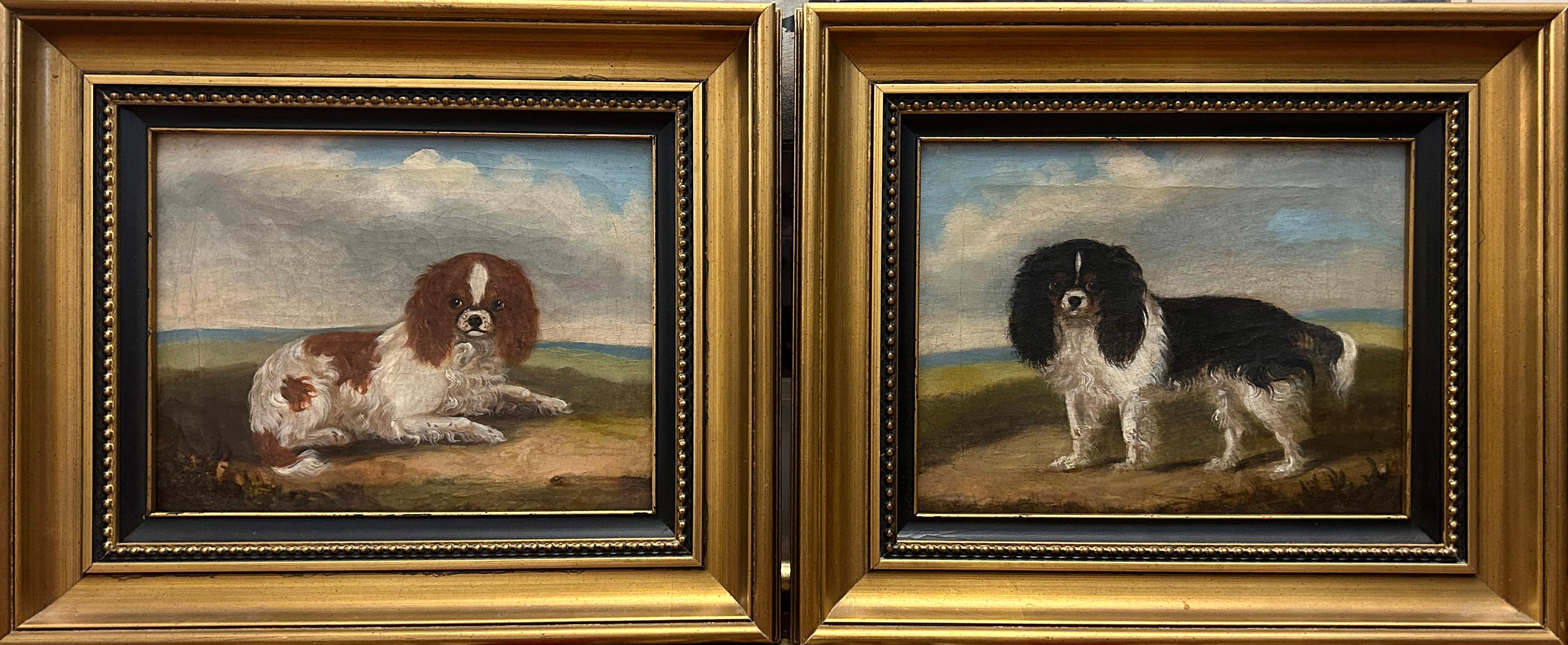 King Charles Spaniel Diptych, 19th century oil on canvas For Sale 2