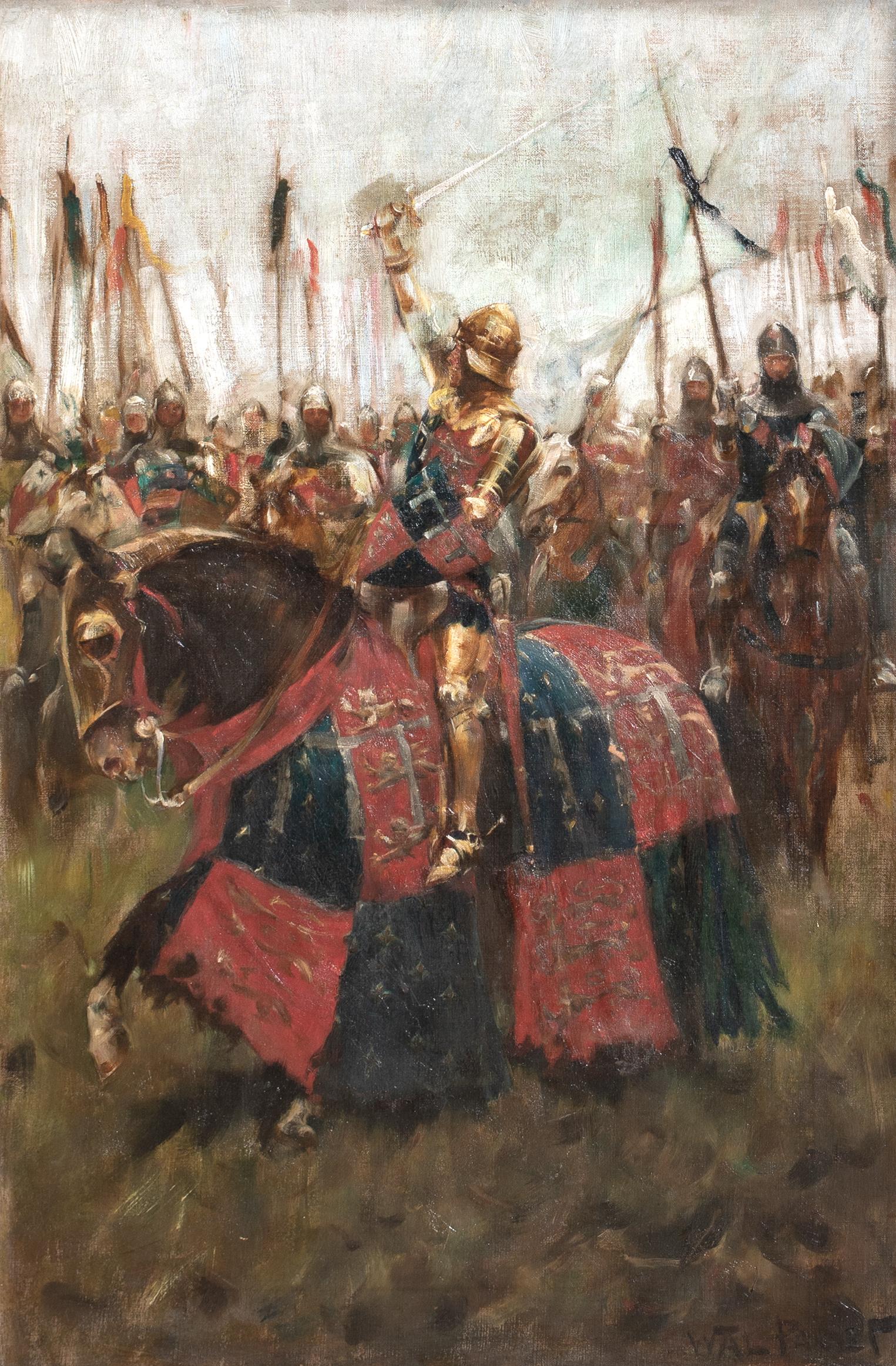 Re Enrico V d'Inghilterra, la battaglia di Agincourt 1415, XIX secolo - Portrait Painting Marrone di Unknown