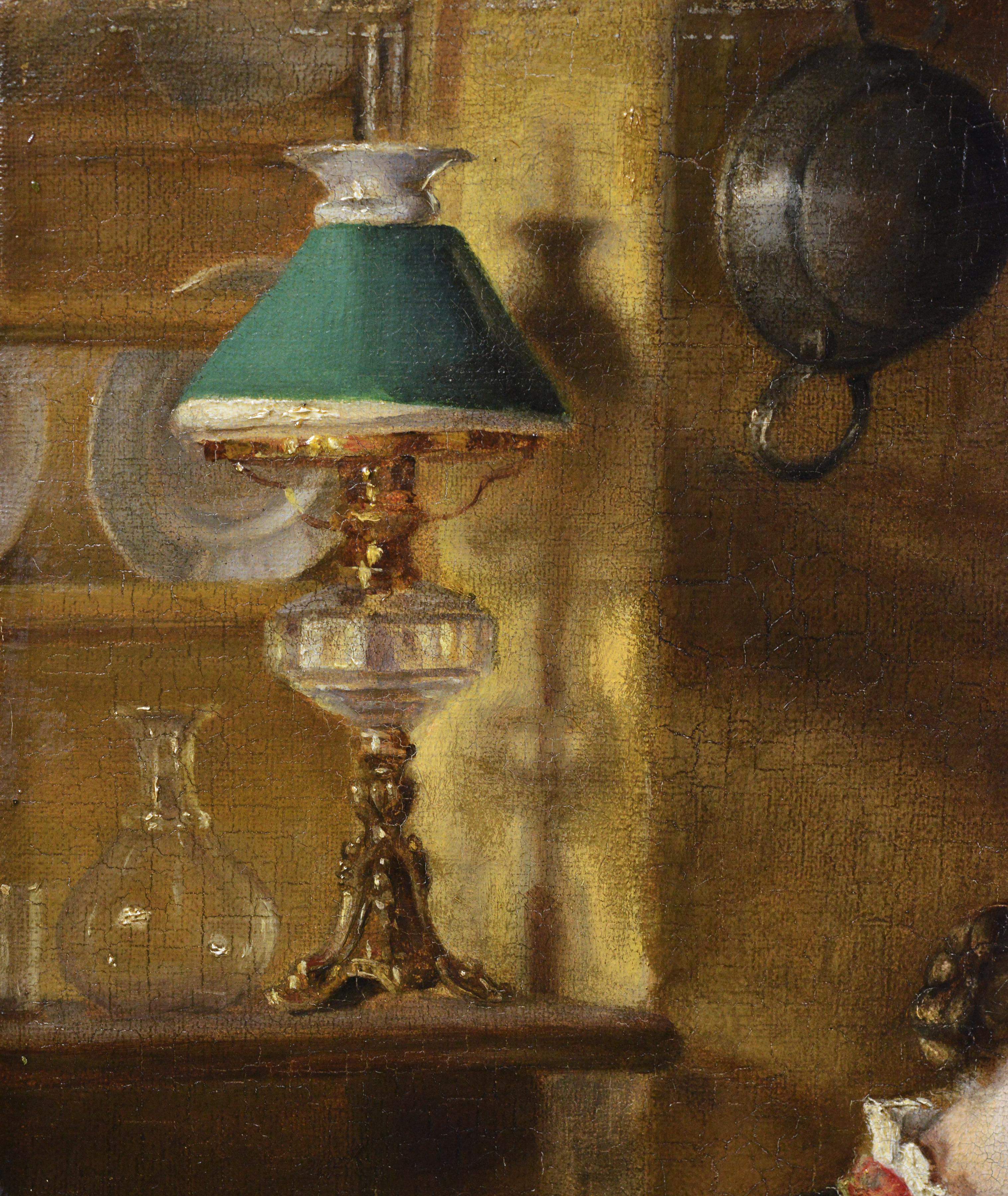 Raffinata in ogni dettaglio, dipinta nell'inverno del 1882, quest'opera appartiene alla mano di un artista altamente qualificato e dotato. E purtroppo non posso identificarlo con la firma in basso a sinistra. La giovane sitter sta sfruttando la