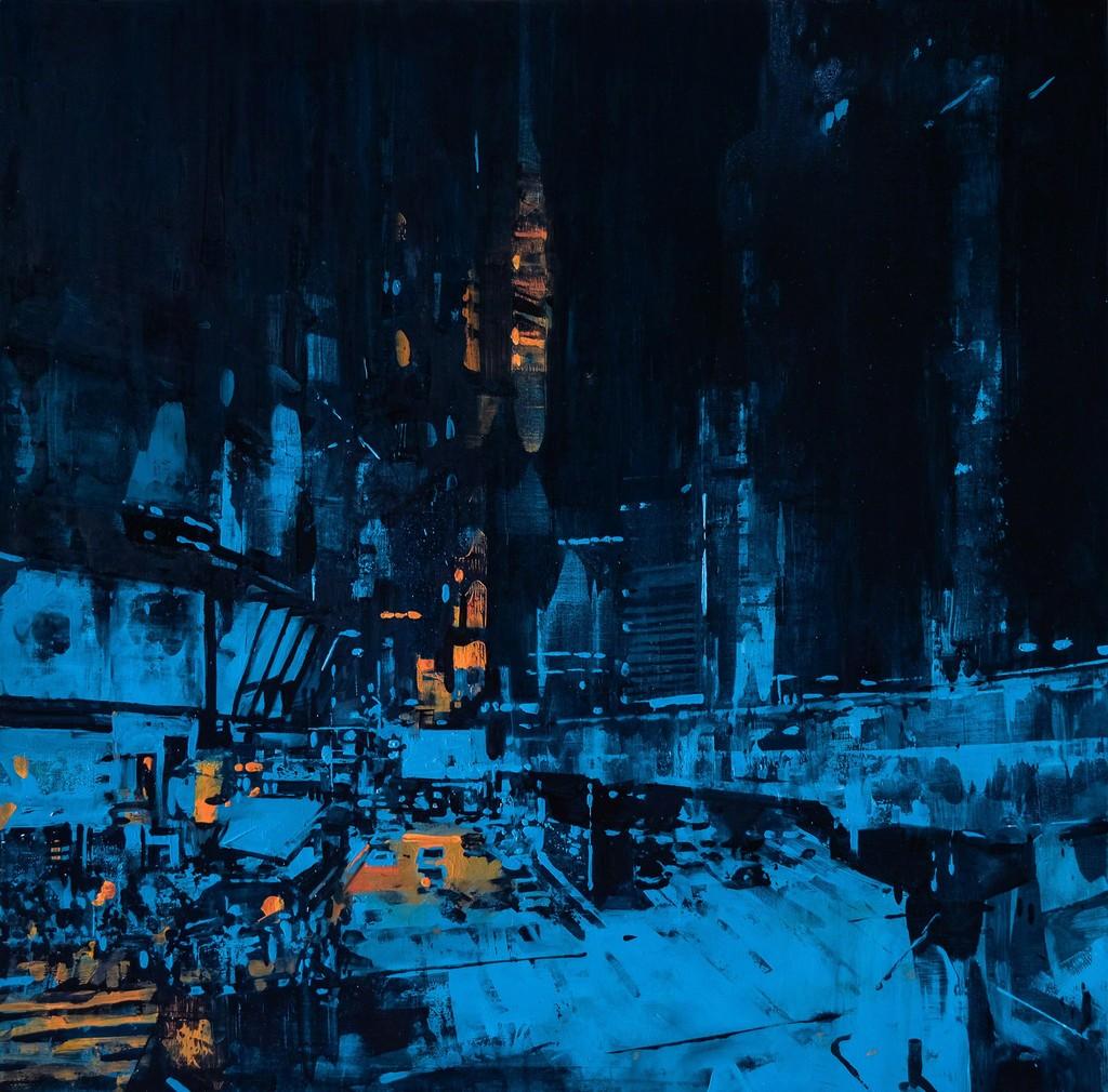 Nicholas Choong Abstract Painting - "KL 38", Cityscapes, Night Scenery, Post-Impressionism, Particolare Series, 2018