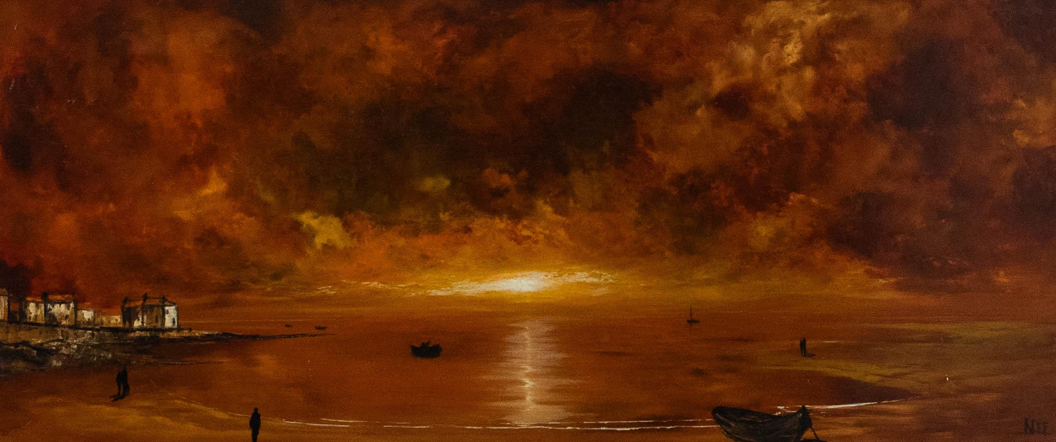 Klee - Olio contemporaneo incorniciato, Tramonto bruciante - Painting di Unknown
