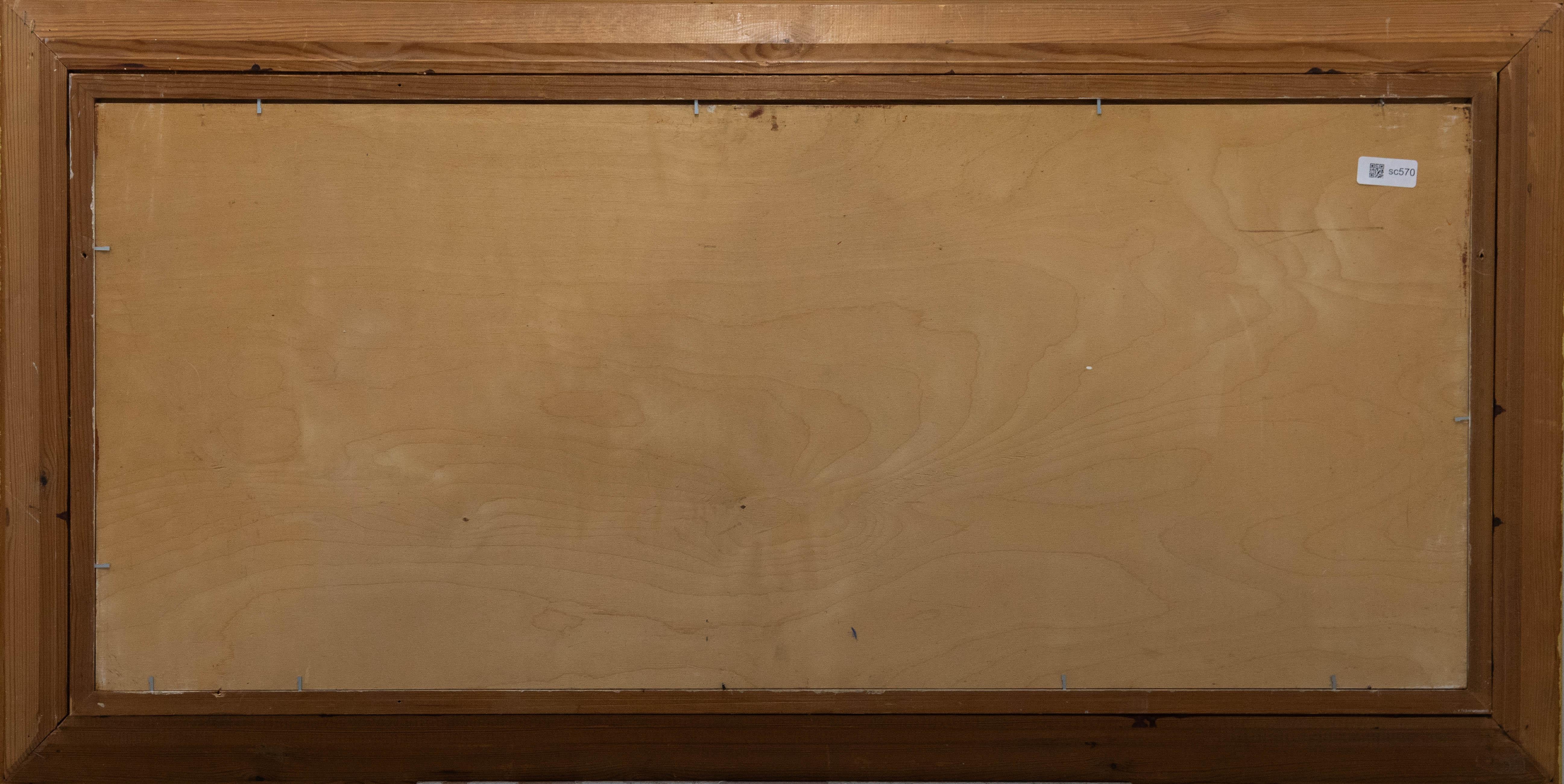 Un olio altamente atmosferico che mostra un tramonto ultraterreno in un'inquietante tavolozza di toni infuocati. Ben presentato in una sostanziosa cornice con effetto dorato, con un'ampia copertura in esile e una sottoveste interna bianca. Firmato