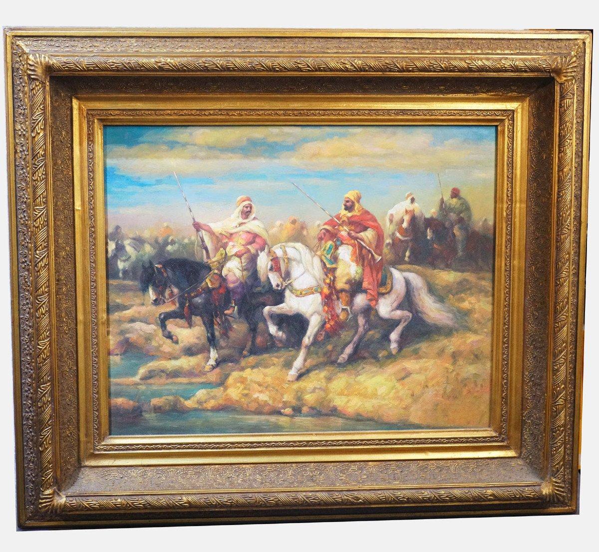 Originales orientalisches Kunstwerk „Ritter im Krieg“, Französische Schule – Painting von Unknown