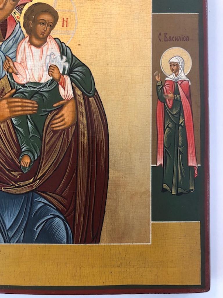 Konevskaya Icon of Mother of God

Icon depicts Mother of God and Christ, who is holding a pair of doves. On the top of the icon is depiction of “Last Supper” scene. On the sides there are images of 4 Saints: St. Ilya, St Afanasyi, St. Alexander