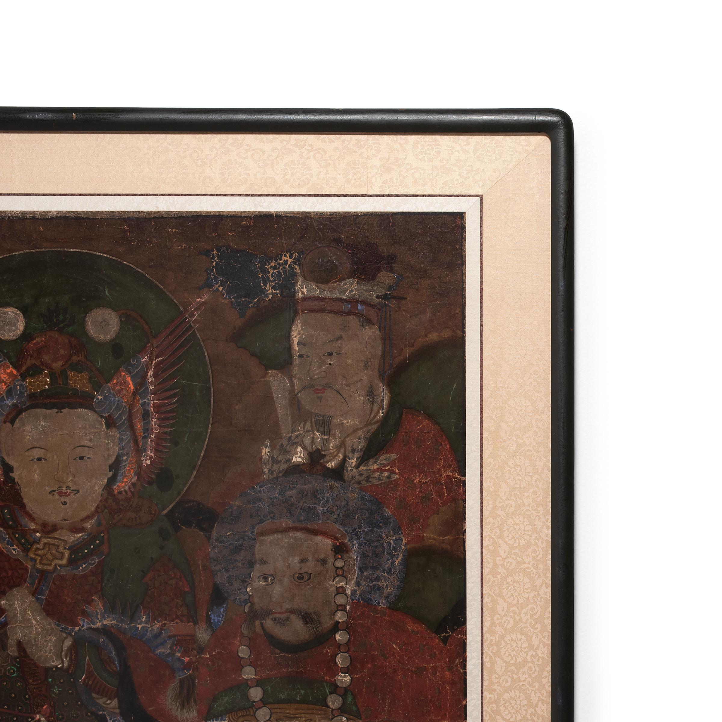 Evolving from the Korean tradition of tomb mural painting came the Buddhist practice of “taenghwa,” or hanging-painting, a form of religious painting that included hanging scrolls, framed paintings and wall murals. Influenced by Chinese and Central
