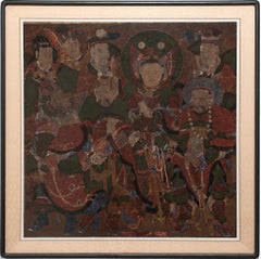 Antique Korean Buddhist Guardian Mural Taenghwa Painting, c. 1800