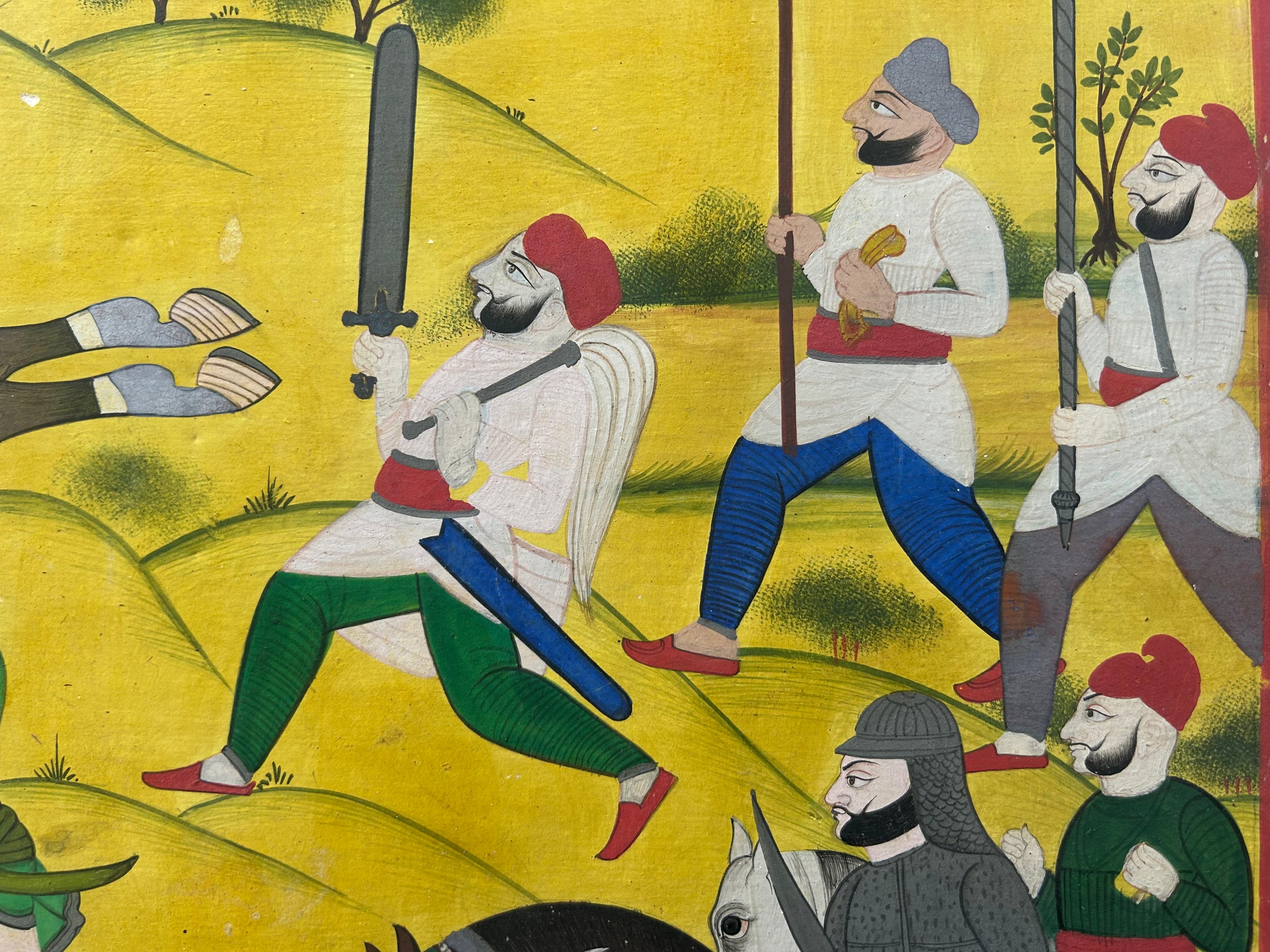 École de Kotah, C.I.C. 

Belle peinture miniature de l'école de Kotah, vers 1880. Examiné par le British Museum en 2015. Il existe une composition similaire connue dans la collection du LACMA représentant Maharao Ram Singh II de Kota (régnant