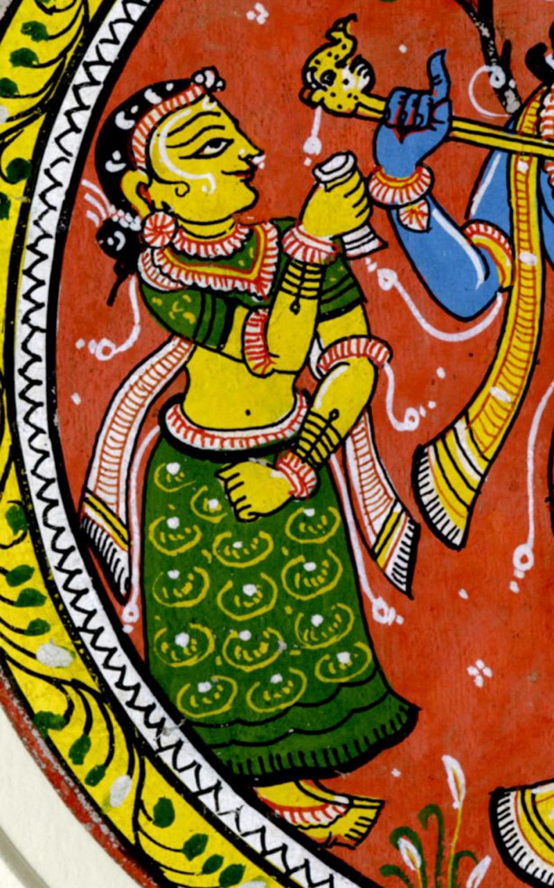 Unknown Artist, mid 20th Century
Krishna and the Gopis
From India, Orissa, Puri
Pattachitra is a traditional painting of Odisha, India. These paintings are based on Hindu mythology and specially inspired by Jagannath and Vaishnava sect. All colours