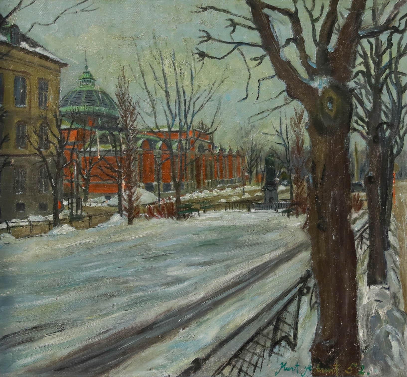 Kurt Ahrent - Framed Mid 20th Century Oil, View of the Glyptotek, Copenhagen - Painting by Unknown
