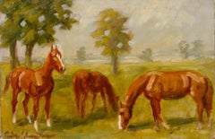 Kurt Glauber (1886-1963) - Mid 20th Century Oil, Chestnut Horses Grazing